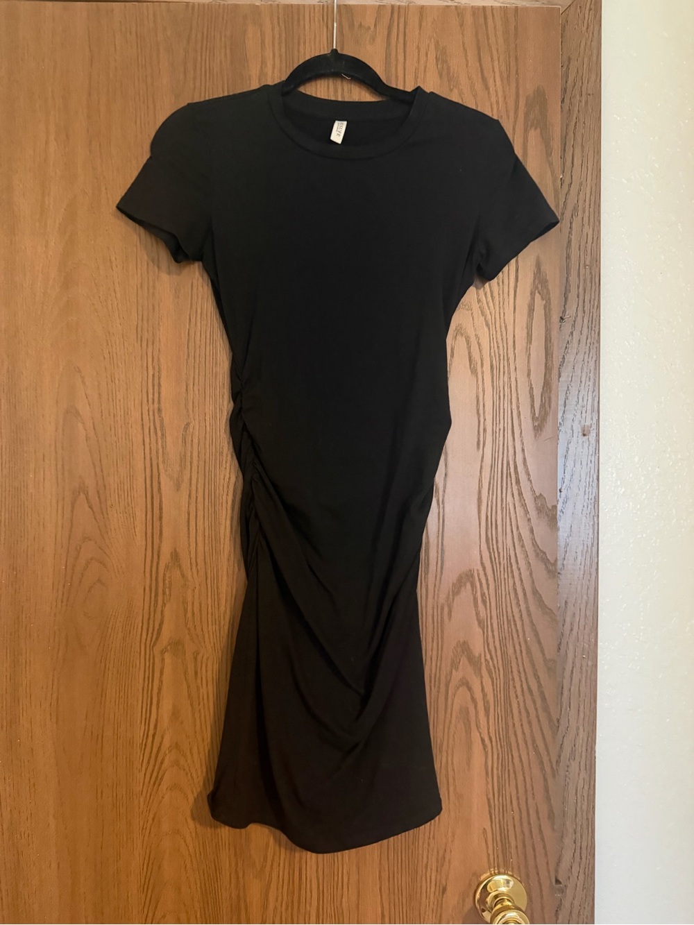 Black Short-Sleeve Ruched Mini Dress